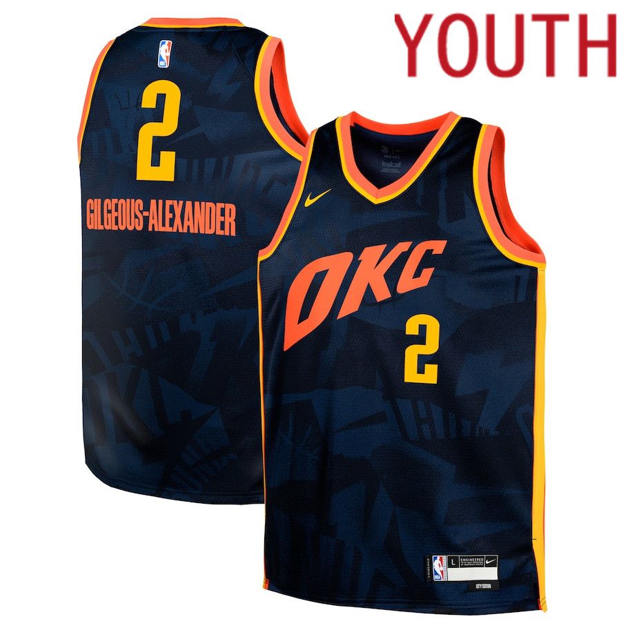 Youth Oklahoma City Thunder #2 Shai Gilgeous-Alexander Nike Navy City Edition 2023-24 Swingman Replica NBA Jersey